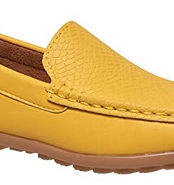 CoXist Kids Toddlers Boys Girls Leather Slip On Loafer Moccasin Boat Dress Shoes – Yellow – Size 2 Little Kid