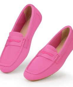 JBB Women’s Knit Driving Loafers Penny Moccasins Comfortable Slip-on Walking Boat Shoes Pink 37 (6.5 US)