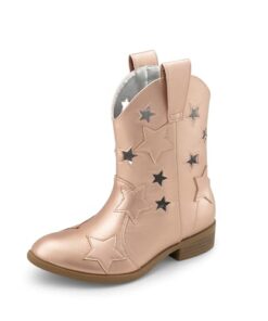 DREAM PAIRS Kids Girls Cowgirl Cowboy Western Mid Calf Star Boots Sdbo2404K Rose Gold-Hollow Size 13 Little Kid