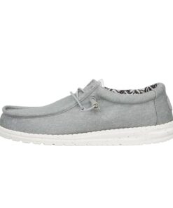 Hey Dude Men’s Wally Stretch Canvas Wide Light Grey Size 13 | Men’s Shoes | Men Slip-on Loafers | Comfortable & Light-Weight