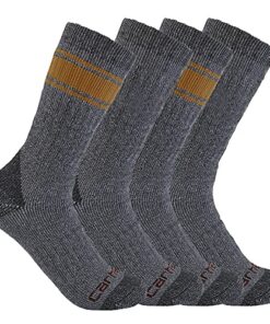 Carhartt Men’s Heavyweight Crew Sock 4 Pack, Assorted 2 Grey, X-Large