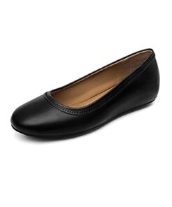 DREAM PAIRS Women’s Dfa2112 Ballet Black Flats Comfortable Dressy Work Low Wedge Arch Suport Flats Shoes, Black Pu, Size 8