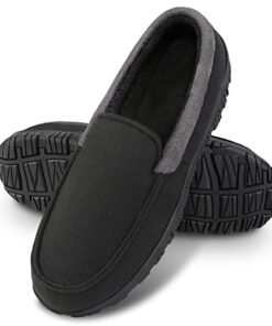 Bigwow Moccasin Slippers for Men Memory Foam House Shoes Indoor Outdoor Comfort Mens Moccasin Slippers Size 10 Black