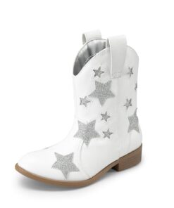 DREAM PAIRS Kids Girls Cowgirl Cowboy Western Mid Calf Star Boots Sdbo2404K White Size 1 Little Kid