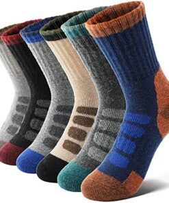 Anlisim Kids Merino Wool Hiking Socks Boys Girls Toddlers Thermal Winter Warm Boot Thick Cushion Snow Ski Gift Stocking Stuffer Socks 6 Pairs (Check, 4-7 Y)