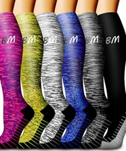 Bluemaple 6 Pack Copper Compression Socks for Women and Men Circulation-Best Support for Medical, Running,Nursing,Athletic