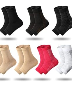 Geyoga 7 Pairs Ankle Compression Socks for Foot and Heel Pain Relief Compression Foot Sleeves for Arch Support Men and Women