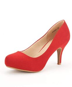 DREAM PAIRS Tiffany Women’s Heels New Low Stiletto Round Toe Platform Pumps for Women, Size 12,RED