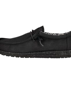 Hey Dude Men’s Wally Stretch Canvas Wide Black/Black Size 9 | Men’s Shoes | Men Slip-on Loafers | Comfortable & Light-Weight