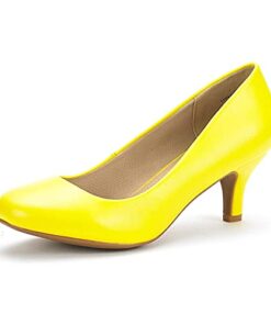 DREAM PAIRS Womens Bridal Wedding Low Heel Pump Shoes, Luvly-Yellow-pu – 9.5 (Luvly)