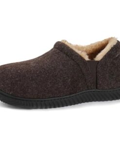 Zizor Men’s Fuzzy Wool Fleece Slippers with Cozy Memory Foam, Indoor Outdoor Closed Back House Shoes with Non-skid Rubber Sole Hard Bottom, Smokey Taupe, 12 US