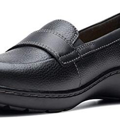 Clarks Women’s Cora Daisy Loafer Flat, Black Tumbled Leather, 8.5 X-Wide