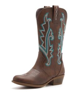 Kids Western Boots Embroidered Cowgirl Cowboy Boots Boys Girls Mid Calf Round Toe Riding Shoes Little Kid/Big Kid
