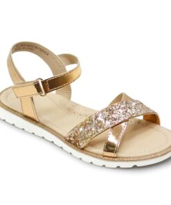 LseLom Girls Sandals Cute Open Toe Sandals Glitter Party Wedding Princess Summer Flats Gold Big Kid US 2