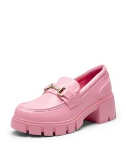 DREAM PAIRS Loafers for Women, Platform Chunky Loafers & Slip On Casual Shoes, Pink-Pu, Size 8.5, SDLS2321W