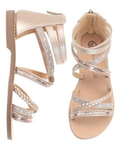Vonair Girls Gladiator Sandals Cute Strappy Sandals with Zipper Summer Shoes for Little/Big Kids Gold 2 Big Kid