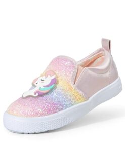 DREAM PAIRS Toddler Sneakers Slip On for Girls Kids Walking Shoes Sparkle Sequins Glitter Shoes Little Kids Comfort Casual Rainbow/Pink Size 13 Little Kids SDFS2409K