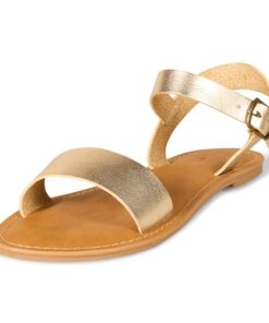 Amazon Essentials Women’s Two Strap Buckle Sandal, Gold, 9.5