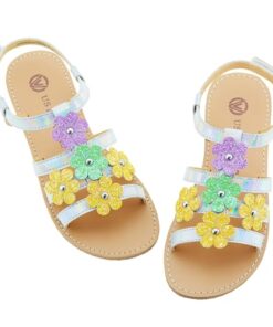 SKABIU Girls Sandals Kids Strap Flat Sandals Open Toe Summer Flower Casual Sandals US 2 Little Kid Rainbow