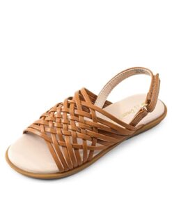 DREAM PAIRS Girls Sandals Gladiator Braided Flat Open Toe Summer Sandals Size 3 Little Kid,BROWN,SDSD2410K