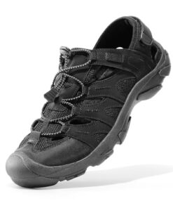 NORTIV 8 Men’s Sandals Closed Toe Athletic Hiking Sport Lightweight Walking Leather Sandals for Men SNWS242M Black Size 10