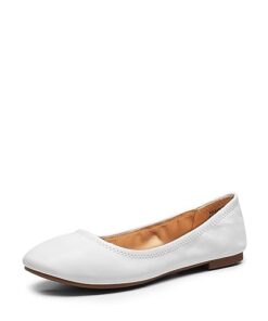 DREAM PAIRS Womens Ballerina Walking Flats Shoes, White – 8 (Sole-Happy)