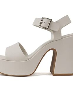 Soda LAUNCH ~ Women Open Toe Ankle Strap Platform Chunky High Heeled Sandal (Off White PU, 8)