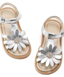 Kiderence Toddler Girls Sandals Little Girls Kids Summer Shoes Toddler Silver Sandals Size 8