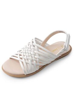 DREAM PAIRS Girls Sandals Gladiator Braided Flat Open Toe Summer Sandals Size 13 Little Kid,WHITE,SDSD2410K