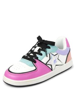 The Children’s Place Girls Casual Lace Up Low Top Sneakers, Colorblock Star, 13 Big Kid