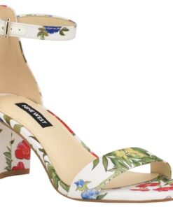 Nine West Women’s Pruce Heeled Sandal, White Floral 140, 9