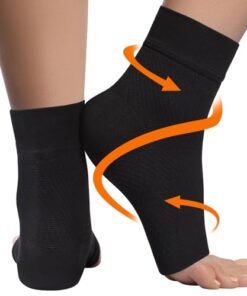 KEMFORD Ankle Compression Sleeve – Plantar Fasciitis Braces – Open Toe Compression Socks for Swelling, Sprain, Neuropathy, Arch Support for Men and Women – 20-30mmhg, L, Black