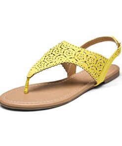 DREAM PAIRS Medinie Womens Rhinestone Casual Wear Cut Out Flat Sandal Yellow – 8.5