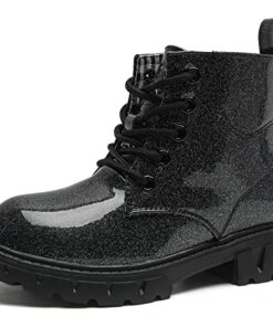 DADAWEN Boys Girls Glitter Ankle Boots Kids Lace Up Waterproof Combat Shoes With Side Zipper for Toddler/Little Kid/Big Kid Black/Glitter US Size 9 M Toddler