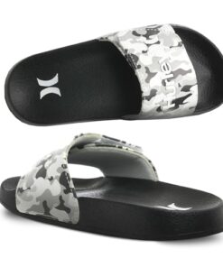 Hurley Naia Slides for Girls and Boys, Slip-On Kids Slippers with Adjustable Strap, Kid’s Sandals for Indoor and Outdoor, Adjustable Sporty Slides for Kids, Eva Footbed Shower Slides, White Camo