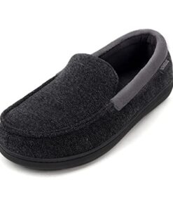 ULTRAIDEAS Men’s Carver Slippers Moc Loafer House Shoes Memory Foam, Black, 11 US