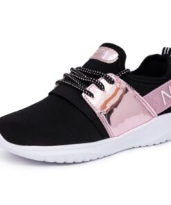 Nautica Youth Girls Athletic Fashion Lace Up Tennis Sneakers-Kappil Metallic-Pink Metallic Black Size-13