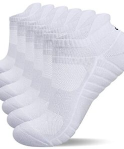 Lapulas Athletic Ankle Socks, Low Cut Cushioned Anti-Blister Running Tab Sports Socks for Men and Women 6Pairs (White, M)