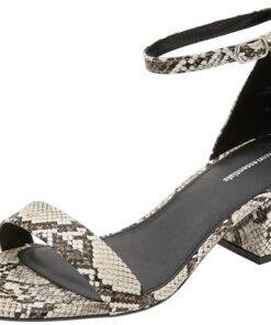 Amazon Essentials Women’s Two Strap Heeled Sandal, Black White Faux Snake Skin, 9.5 Wide