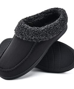 DL Warm House Slippers For Men Memory Foam, Winter Cozy Wool-Like Mens Slippers Indoor Outdoor, Slip-on Comfy Men’s Bedroom Slippers Non-slip, Man Breathable Suede Moccasin Slippers Size