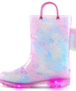 K KomForme Toddler Light Up Rain Boots Patterns and Glitter Rain Boots for Girls Boys with Handles