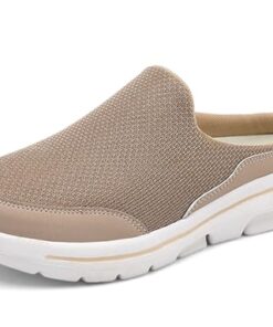 C CELANDA Slip On Mules & Clogs for Womens Mens Light Open Back Shoes Comfort Walking Shoes Breathable Slippers Closed Toe Slides A Khaki Size: 9 Women/8 Men