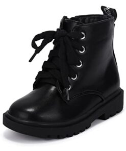 PANDANINJIA Christina Boys Girls Short Ankle Boots Fashion Dress Booties Waterproof Combat Shoes with Zipper for Toddler Little Kid (Black Pu, 4 M US Big Kid)