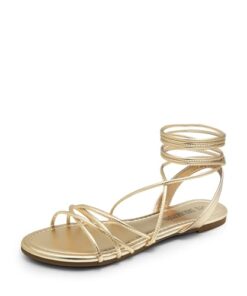 DREAM PAIRS Women’s Flat Sandals Strappy Comfortable Dressy Summer Lace-Up Gladiator Sandals,Size 7.5,GOLD,SDFS2408W