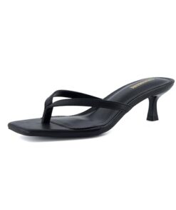 CUSHIONAIRE Women’s Miami Kitten heel thong sandals +Memory Foam, Wide Widths Available, Smooth Black 8.5