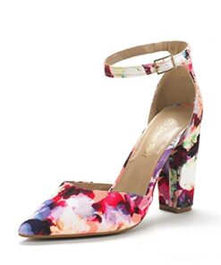 DREAM PAIRS Womens Mid Heel Pump Shoes, Floral – 11 (Coco)