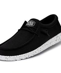 Hey Dude Men’s Wally Slub Canvas Black Size 11| Men’s Loafers | Men’s Slip On Shoes | Comfortable & Light-Weight