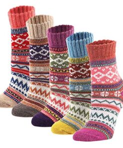 YZKKE 5Pack Womens Vintage Winter Soft Warm Thick Cold Knit Wool Crew Socks, Multicolor, free size