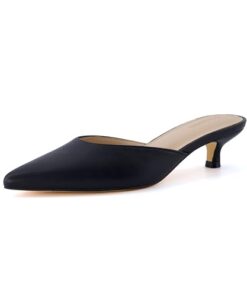 CUSHIONAIRE Women’s Bonus Kitten Heel Mule Dress Shoe +Memory Foam, Wide Widths Available, Black Smooth 8.5