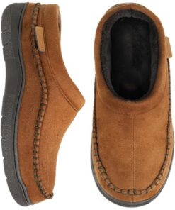 Zigzagger Men’s Slip On Moccasin Slippers, Indoor/Outdoor Warm Fuzzy Comfy House Shoes, Fluffy Wide Loafer Slippers,Cold Tawny, 11-12 D(M) US
